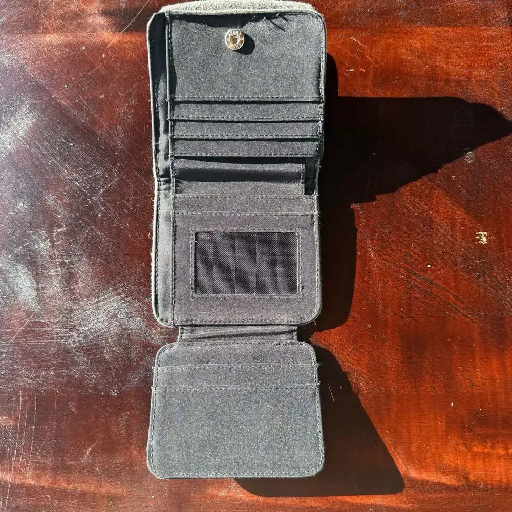 lei Grey Felt Wallet with Embroidered Floral Design with Damaged Mirror